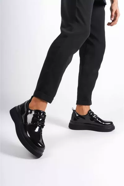 Veterzool Casual Laklaarleer Heren Klassieke Schoenen ST Zwart