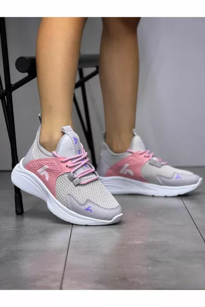 Bağcıklı Unisex Çocuk Spor Ayakkabısı-Buz-Şeker Pembe