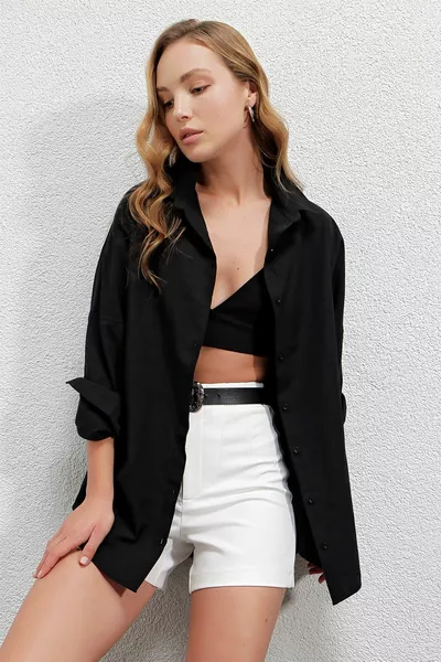 قميص أساسي طويل كبير الحجم للسيدات 