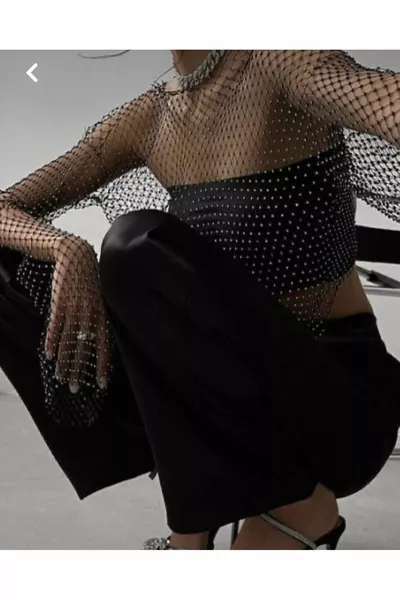 كريستال ستون شبكة المحاصيل بلوزة