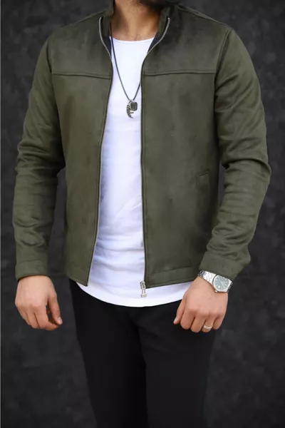 Мужская весенняя куртка из замши цвета хаки