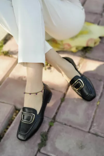 Dames Zwarte Gesp Gedetailleerde Ballerina's Lichtgewicht Casual Zool Casual Schoenen