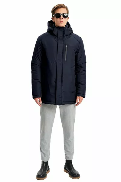 Cappotto invernale antivento con cappuccio staccabile blu navy blu navy e cappotto e parka
