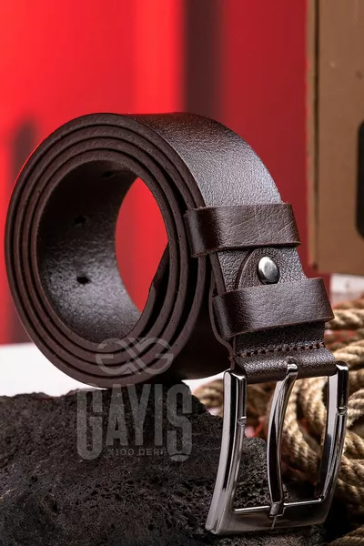 Custom Oval Box | %1oo Genuine Buffalo Leather | Brown Men's Denim Belt | Gift Dowry Belt