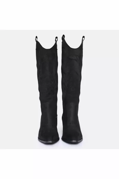 Bottes de cowboy femme grande taille  Noir Daim