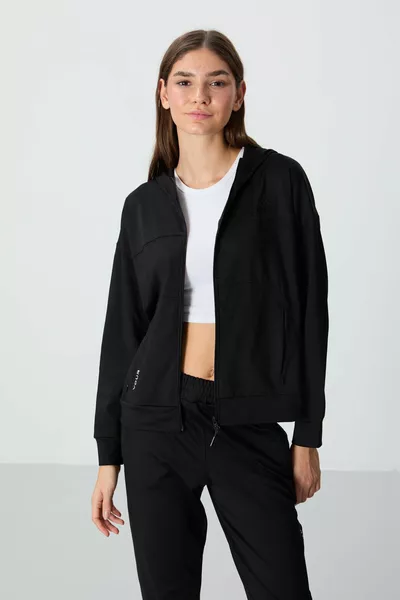 Set tuta da donna con tasca nascosta con cappuccio nera - 