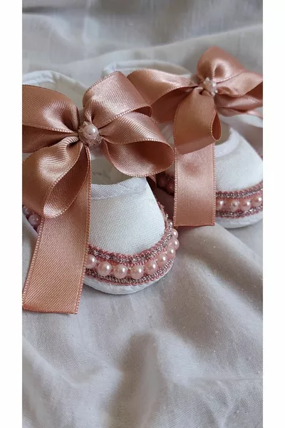 Nouveau-né Bébé Fille Rose Séché Perle Chaussures Bébé Douche Cadeau Vacances Chaussures Sortie Hôpital