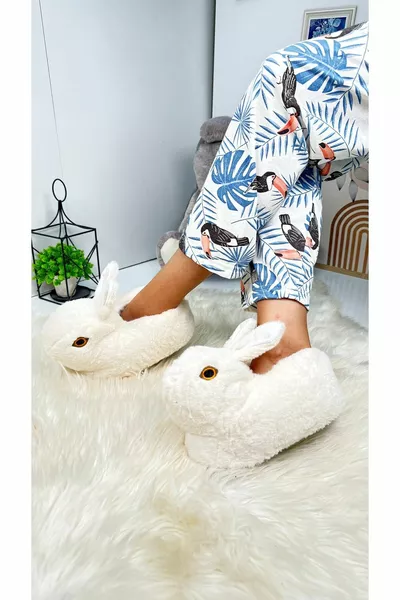 Женские пандуф Rabbit Figure Ecru Плюшевые домашние сапоги с рисунком плоской подошвы удобные легкие 