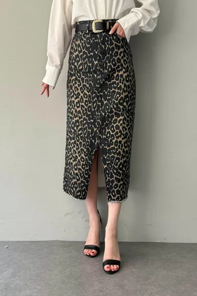 JUPE LÉOPARD À LONGUES FENTES