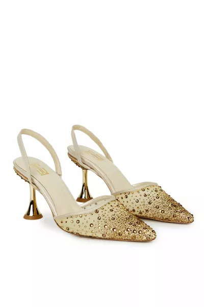 Прозрачные женские туфли на каблуке с камнями