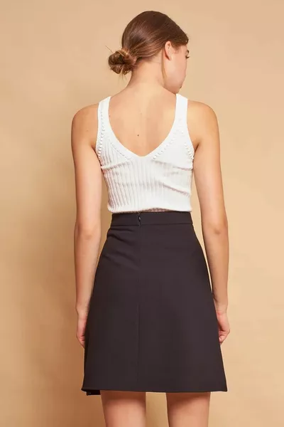 اللون الأسود عالية الخصر الخفيفة ليكرا النسيج تنورة الجرس