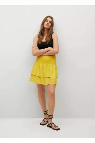 Дамска пола-волани от жълта ленена смес