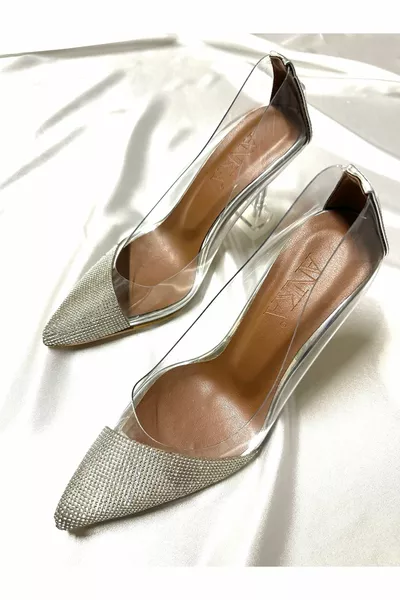 سيدة شفافة الفضة كريستال ستون 8 سنتيمتر شفافة الكأس الكعب الزفاف الخطوبة مساء اللباس الأحذية