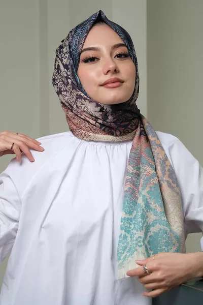 Châle en coton vert à motif ondulé