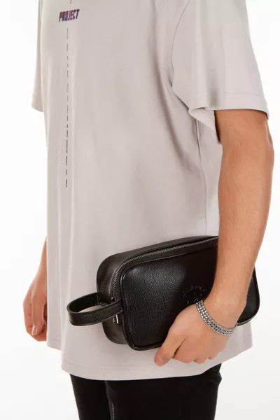 Unisex Zwart Vegan Lederen Portfolio Geschoren Handtas