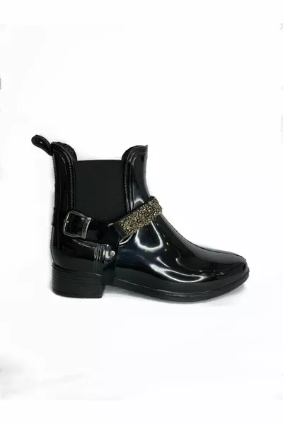 Bottes de pluie élastiques ceinturées noires pour femmes