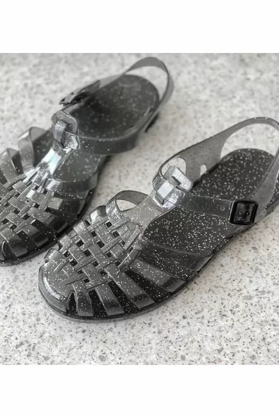 Jelly Zwarte Glitter Sandalen