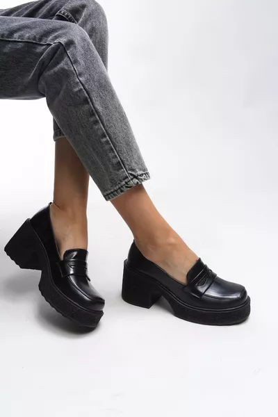 Quphrele Women's Heels Loafer  Black Patent Leather