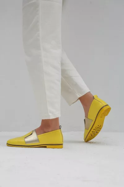 Tove натуральный кожаный материал резиновая подошва желтые женские балетки