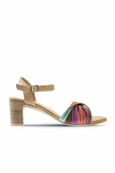 صنادل نسائية بكعب جلد Multi  