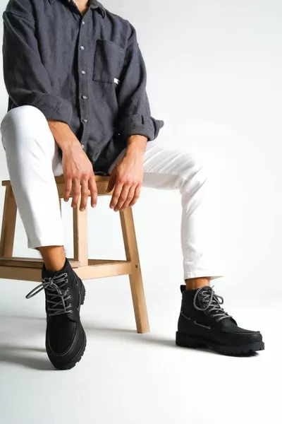  Lacets Semelle Orthopédique Résistant à l’Eau et au Froid Casual Hiver Bottes De Sport Pour Hommes ST Noir