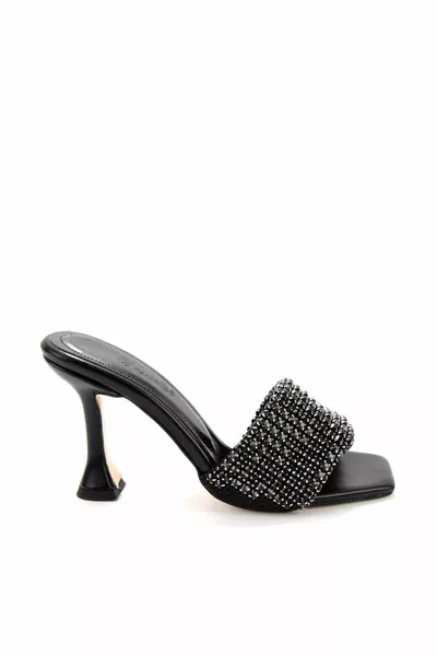 Метални черни дамски чехли 