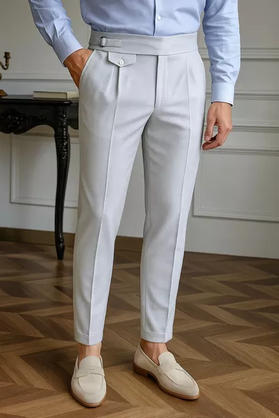 Men's Italian Cut Fabric Pants with Pocket Details, Old Money Style