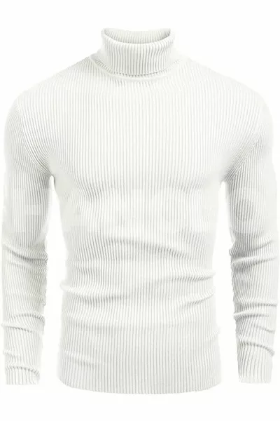 كنزة رجالية بأزرار بقلنسوة وياقة صيد بيضاء