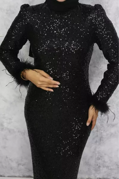 Pailletten bedekt avondjurk voor hoofddoek