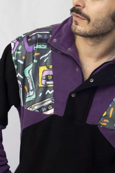 قطب نصف بسحاب للرجال والنساء باللونين البنفسجي والأسود