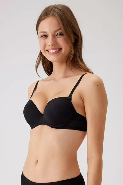 حمالة صدر ميكرو مبطنة مليان دفع للأعلى نسائية باللون الأسود  ميلانو (قابلة للفك والتركيب المزود بحمالات)