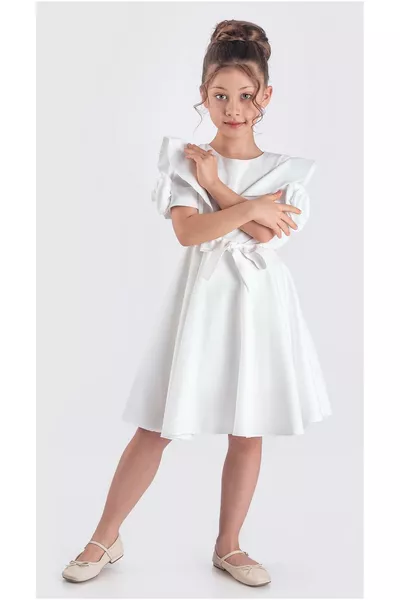 Kız Çocuk Gül Detaylı Kısa Kollu Elbise ELB.-Z