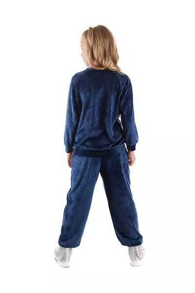 Кадифен тъмносин унисърн комплект за момичета