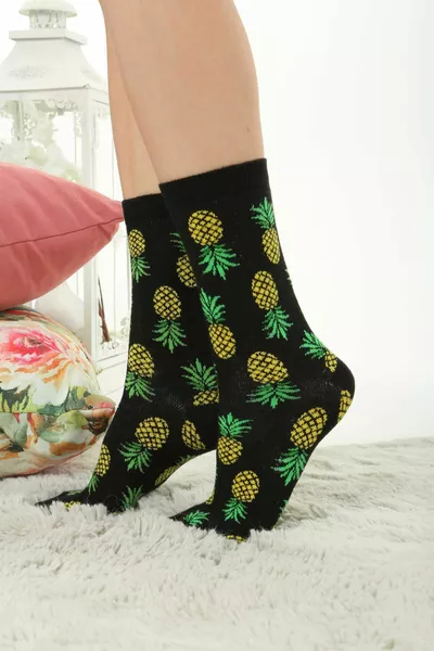 Unisex 5-delige set kleurrijke sokken met ananas en pizza dessin