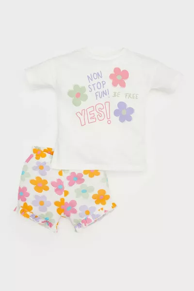 Baby Girl 2-Piece Set Printed Short Sleeve T-Shirt Floral Shorts SM