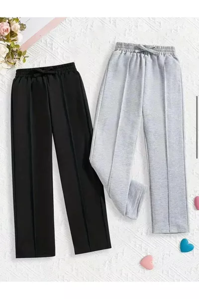 SCHWARZ UND GRAU 2 STÜCK DAMEN WEITE HOSE SPORTHOSE FÜR DIE SAISON