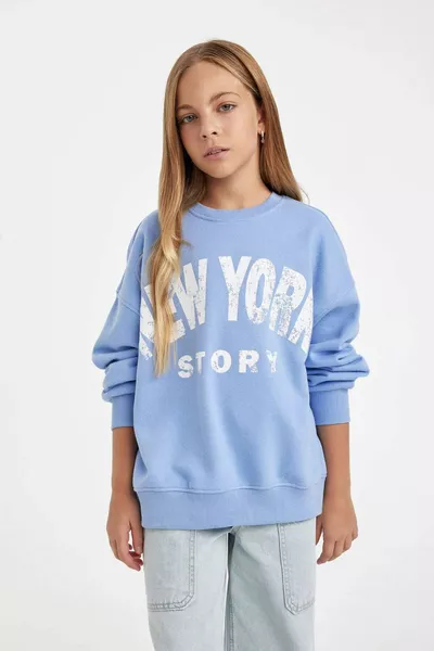 Mädchen Oversize Weit geschnittenes Sweatshirt mit Rundhalsausschnitt und Print WN