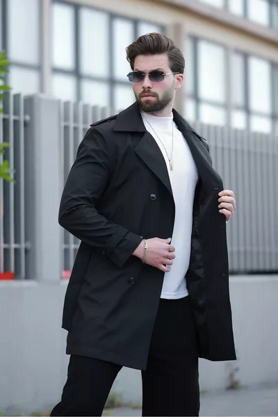 Trench-coat pardessus pour homme avec épaulettes premium