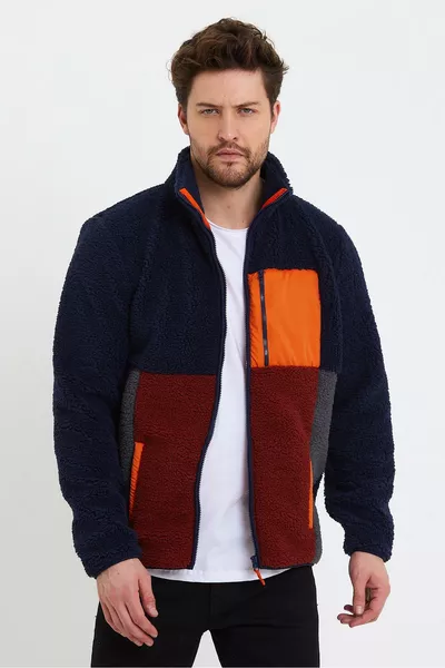 جاكيت قطبي رجالي بسحّاب وياقة مرتفعة ولونه كحلي