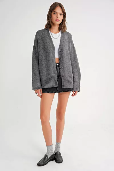  Дамска свободна базова жилетка с мека текстура, антрацит