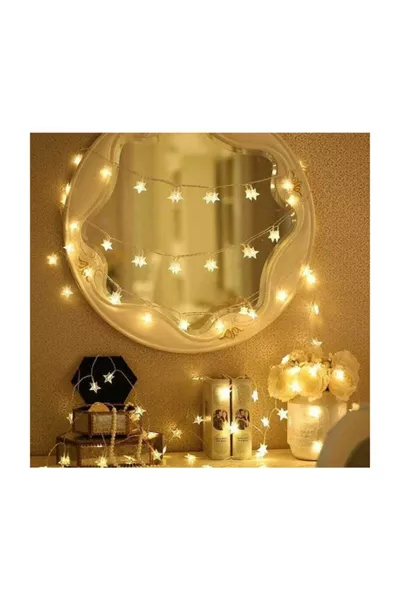 Декоративная светодиодная гирлянда 5 метров с звездами - на батарейках, дневной свет