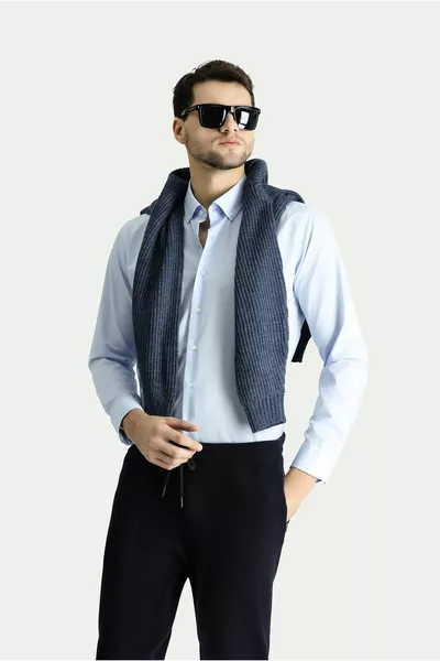 Camicia in cotone a maniche lunghe Slim Fit Slim Fit No Stiro No Stiratura