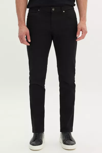 Herren Schwarz  Grad Rundum Dehnbar Slim Fit Eng Geschnittene Diagonal Gemusterte Elastische Hose