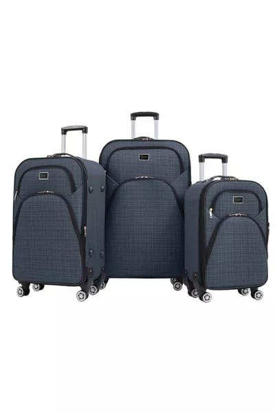 3'lü Valiz Seti 4 Teker Kumaş Valiz Lacivert 