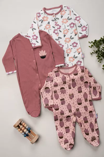 Meisjesbaby Newborn 3-6-9 Maanden Set van 3 Handschoentjes Met Cactus- en Bloemenprint