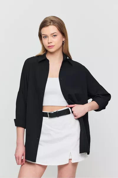 Chemise basique noire coupe relaxée confortable - a