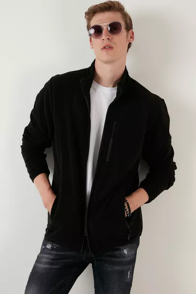 سترة صوفية رجالية بسحاب وجيوب وياقة واقية من البرد بقصة نحيفة HIRKA 