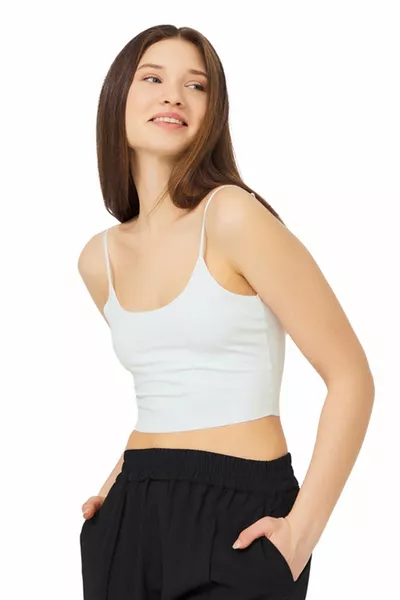 Cream Adjustable Thin-Strap Laser-Cut Women's Crop Bustier