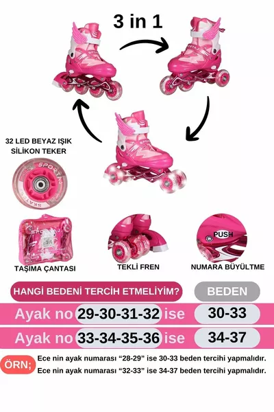 Pattini a rotelle per bambini con luci in silicone con casco, ginocchiere, gomitiere e borsa, a quattro ruote, per ragazze e ragazzi