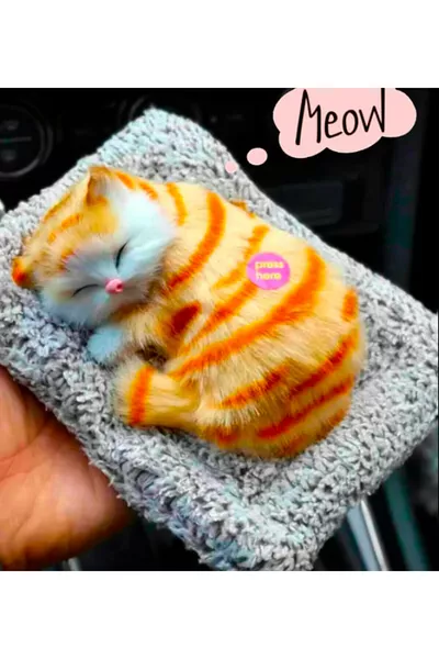 Плюшевая игрушка котёнок, кот спит на подушке, игрушка с голосом, мяукает